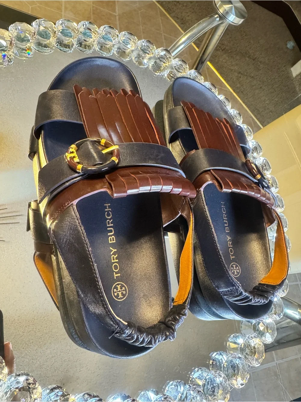 Tory Burch Multi logo kiltie sandals. Size 9